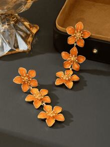 1 par de pendientes con colgante de flor de goteo naranja inspirado en la dopamina para mujeres (sin caja de regalo)