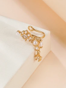 1 Pezzo Anello Finto Per Naso Incantato In Rame Con Decorazioni A Forma Di Diamante Geometrico E Nappa A Perla Finta E Zirconi Cubici Per Donne-fregio Di Lusso Per Appuntamenti