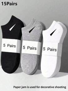 15 pares de calcetines unisex, calcetines deportivos, calcetines de moda, calcetines cortos blancos/negros/grises, estilo simple de unicolor, apropiados para uso casual diario