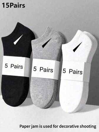 15 Paar unisex Socken, Sportsocken, Modeso cken, weiß/schwarz/grau kurze Socken, einfarbig einfacher Stil, geeignet für täglichen Lässig Wear