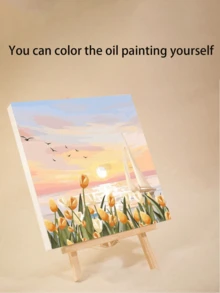 Pittura per numero per adulti principianti, quadri da 20Wx20L/30Wx30L, con 2 pennelli, pigmenti acrilici di fiori e paesaggi