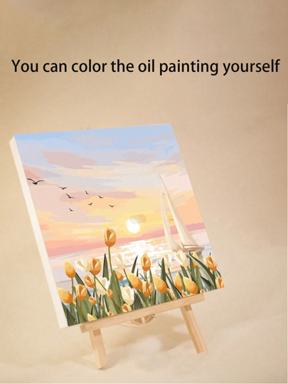 Pittura per numero per adulti principianti, quadri da 20Wx20L/30Wx30L, con 2 pennelli, pigmenti acrilici di fiori e paesaggi