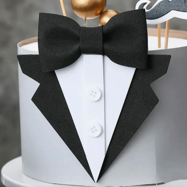 Élégants décorations de gâteau en forme de smoking noir et blanc - col de costume et noeuds papillon en plastique pour les fêtes, mariages et événements spéciaux, décorations de figurine de gâteau