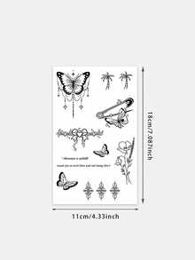 1pc Juice Semi-Permanent Magical Tattoo Sticker With Butterfly, Tassel, Floral, Palm Tree Patterns, Holiday Gift, 7-14 Days Waterproof, Non-Reflective Temporary Tattoo Sticker For Finger, Ear, Shoulder, Neck, Collarbone, Body - Blue - View 2