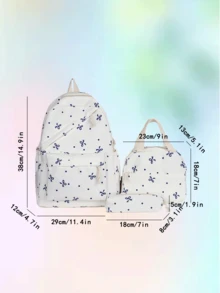 3 件套，多功能，时尚，极具吸引力，小众设计，可爱甜美手提背包，尼龙面料，蝴蝶结印花，可调节肩带，多色可选，大容量，多口袋背包，适合日常通勤和外出购物和玩耍 - 彩色 - 查看 4