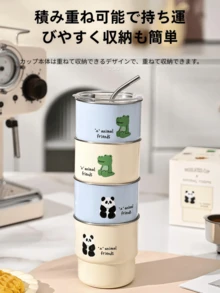 304 Stainless Steel Panda Coffee Cup With Straw Car Portable Water Bottle With Lid Bamboo Cup Luxury Cup Thermal Cup New For Summer
