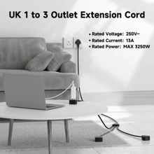 LIPWEL LIPWEL UK Plug 1 With 3 Socket Power Supply, 3 Ways Power Extension Cord, Heavy Duty 1 To 3 Power Strip, 13A 3250W 100cm/490cm UK 1 To 3 Outlet Extension Cord, PVC Jacket Power Outlet For Home Office Usage Kitchen Usage Black