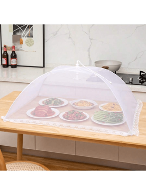 1pc White Foldable Mesh Food Cover Net For Dining Table, Anti-Fly Dustproof