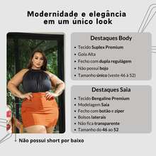 SEXY PLUS SIZE WOMEN'S SET BENGALINE CARGO SKIRT BLOUSE BODY TANK TOP ELEGANT COLLAR PARTY LOOK 2 PIECES 46 TO 52