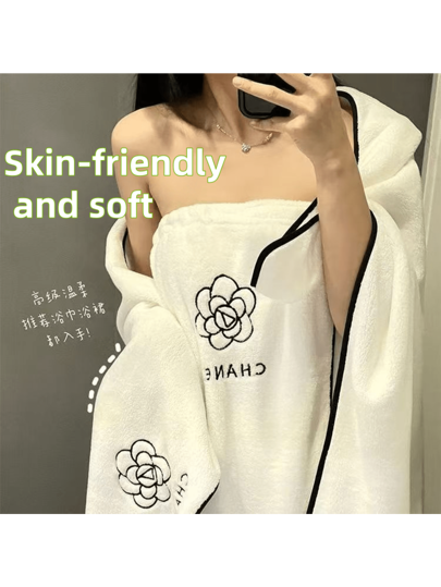 3pcs Camellia Flower Bath Robe Set, Skin-Friendly Soft, Breathable, Highly Absorbent, With Elastic Waist Robe, Towel And Hair Wrap Shower Towels For Beaty Salon, Hotel Sports,Home Essentials, Towel, Skin Care