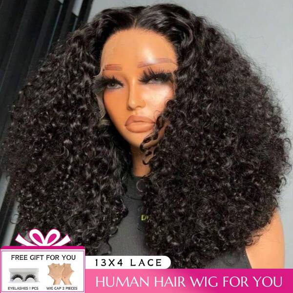 13x4 4*4 Lace Front Hair Wig Curly Wig Deep Wave Short Bob Wigs Lace Front Hair Wigs For Women Deep Curly Pre Plucked Hair Brazilian Virgin For Daily Decorative Wig Cosplay Prop Black