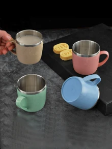 1pc/ Customized Brushing Cup, Made Of Durable Stainless Steel, Double-Layer Design, With Customizable Names, Suitable For Families, Children And Students,Chic Design - Multicolor - View 4