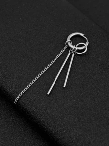 One Long Stainless Steel Tassel Earring For Men - Silver - View 3