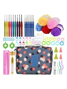 HALMAN Juego completo de ganchillo,67pc, Juego de ganchos de ganchillo, accesorios de herramientas de tejido en bolsa de PU, Kit de Ganchos y Accesorios para Tejer, Kits De Croché, paquete completo de , Pompón de lana*2,Ganchillo de mango suave*9, Marcadores de puntada*10, Ganchillo con mango de plástico*8, Anillos circulares de conteo Ppen*10, Dedal*1,Contador de filas*2, Calibre de tejer*1,regla suave*1,Protector de pinta de agujas*4, Titular de la puntada*3, Cortar con tijeras*1, aguja de ojo grande*6,lana*5, Agujas con forma de lazo*3,  ideal para principiantes y aprendices de ganchillo, regalo para mujeres,adecuado para principiantes, textiles hechos a mano, regalos de cumpleaños - Multicolor - Ver 3