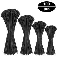 100pcs Cable Ties Black, 100/150/200/250mm Premium Nylon Cable Ties, Heavy Duty Zip Ties Secure Self-Locking Mechanism, For Home, Garden, Office And DIY