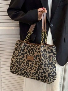 Bolso de lona con estampado de leopardo, bolso de hombro retro, bolso de moda, adecuado para la escuela, el trabajo y las compras, billetera de mujer con estampado de leopardo de moda para otoño/invierno - Marrón - Ver 4