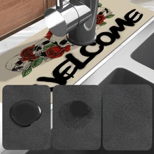 1 件万圣节风格多尺寸水龙头排水垫，万圣节骷髅厨房水龙头排水垫，防滑硅藻土橡胶材质。水龙头桌面保护垫