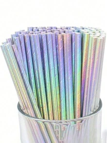 10-100pcs/Pack Colorful Paper Straws, Glitter Straws, Elegant Straws, Suitable For Juice, Milkshake, Birthday, Wedding, Baby Shower, Decoration, Mermaid Theme Party, Event Supplies - Multicolor - View 2