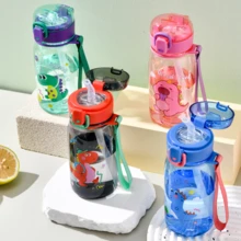 1pc 400ml Baby Dinosaur Straw Water Bottle, Safety Lock Lid, Portable Handle Cup, Drink Water Training Cup, Suitable For Daily Use