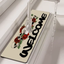 1 件万圣节风格多尺寸水龙头排水垫，万圣节骷髅厨房水龙头排水垫，防滑硅藻土橡胶材质。水龙头桌面保护垫