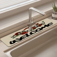 1 件万圣节风格多尺寸水龙头排水垫，万圣节骷髅厨房水龙头排水垫，防滑硅藻土橡胶材质。水龙头桌面保护垫