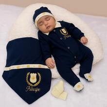 Kit Saída de maternidade para Bebê Menino Principe Rei 04 peças 100% Algodão