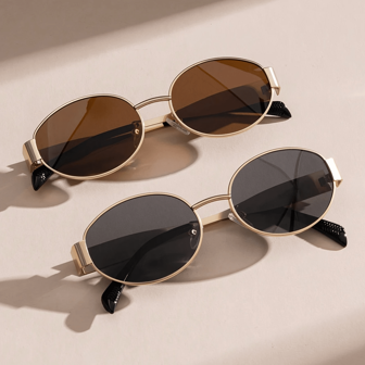 2 pièces Ensemble de lunettes de mode pour femmes, montures métalliques ovales rétro, unisexe, convient pour les déplacements quotidiens, la décoration photographique et la sélection mode