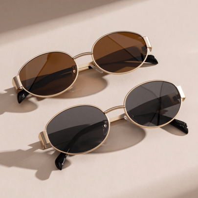 2 件女士时尚眼镜套装，复古椭圆形金属镜框，男女通用，适合日常通勤、摄影装饰和时尚选择