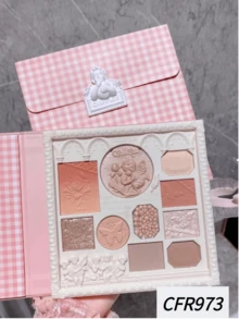 CHEERFLOR 浮雕彩妆盘，哑光闪光粉眼影盘，显色度高，持久亮泽闪光眼影，轻盈、顺滑，带镜子、荧光笔轮廓腮红粉一体式彩妆盘 - CFR973 - 查看 4