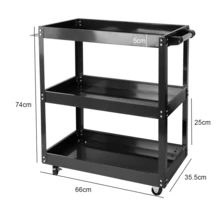 Lislark 3 Tier Tool Storage Heavy Duty Durable Garage Trolley Workshop Wheel Cart Shelf - Black - View 2