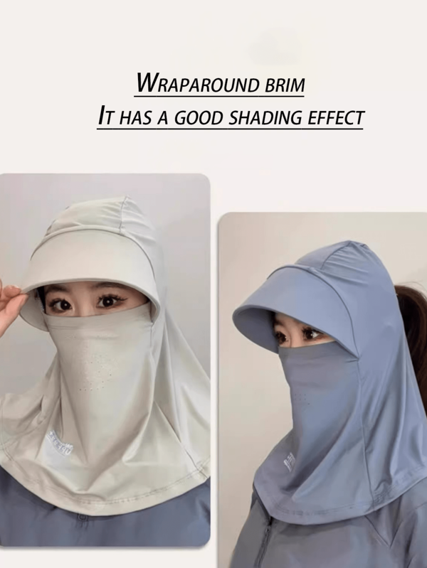 Summer Women Hooded Full Face Cycling Neck Guard Sun Protection Mask, Lightweight Breathable Ice Silk UV Protection Cap