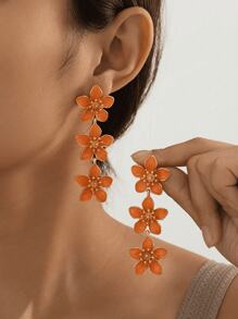 1 par de pendientes con colgante de flor de goteo naranja inspirado en la dopamina para mujeres (sin caja de regalo)