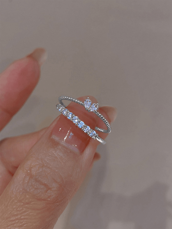 Heart Shaped Dainty Rings, INS Style Open Adjustable Heart-Shaped Cubic Zirconia Inlaid Knuckle Rings