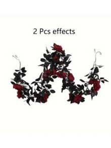 1/2 件复古风格布艺玫瑰花环 - 人造黑玫瑰花环、假花藤蔓，适用于万圣节装饰、花卉主题装饰、室内/室外婚礼派对壁挂、家居装饰、房间装饰、婚礼装饰、卧室装饰、书桌装饰、卧室装饰