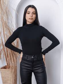 Kit 2 Blusa Cacharrel Feminina Manga Longa Viscolaycra - Preto e Branco - Visão 5