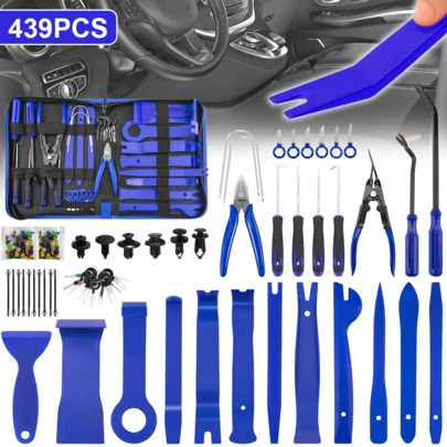 439Pcs Trim Removal Tool Kit, Car Panel Door Audio Radio Stereo Removal Tools, Auto Push Pin Bumper Retainer Clip Set/Fastener Terminal Remover Tool/Car Upholstery Repair Pry Kit Auto Clip Plier