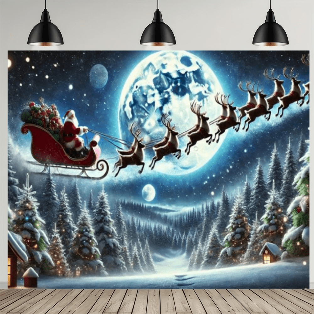 1pc Christmas Snowy Landscape Party Backdrop Banner, Includes Snowy Scene, Red Santa Hat And Holiday Decor, Suitable For Christmas Happy Entrance Decor, Holiday Party, Wall Decor Background, Garden, Patio, Indoor/Outdoor Curtain Decor, Outdoor Events, Anniversary, Theme Party, General Celebration, Perfect Gift For Parents, Friends, Party Planners