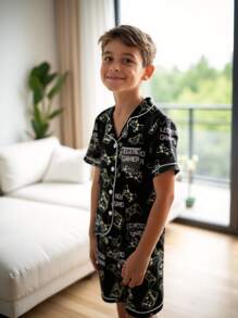 Tween Boys 2 Pieces Pajama Set With Game Console Print, Black