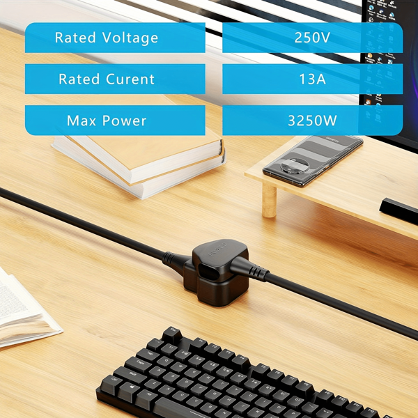 LIPWEL LIPWEL 1 Way Gang Extension Lead 1m To 10m, 13 Amp Single Socket Extension Lead, UK 3 Pin Plug Power Strip (13A, 3250W Max), Sturdy Plug Extension For Travel, Home, Office, Black, Heavy-Duty Cable Extension Cord Socket For Various Scenarios