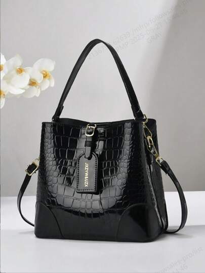 Large Capacity Elegant Embossed Crocodile Pattern Women's Shoulder Bag With 3 Pockets, Casual Chic Crossbody Bag