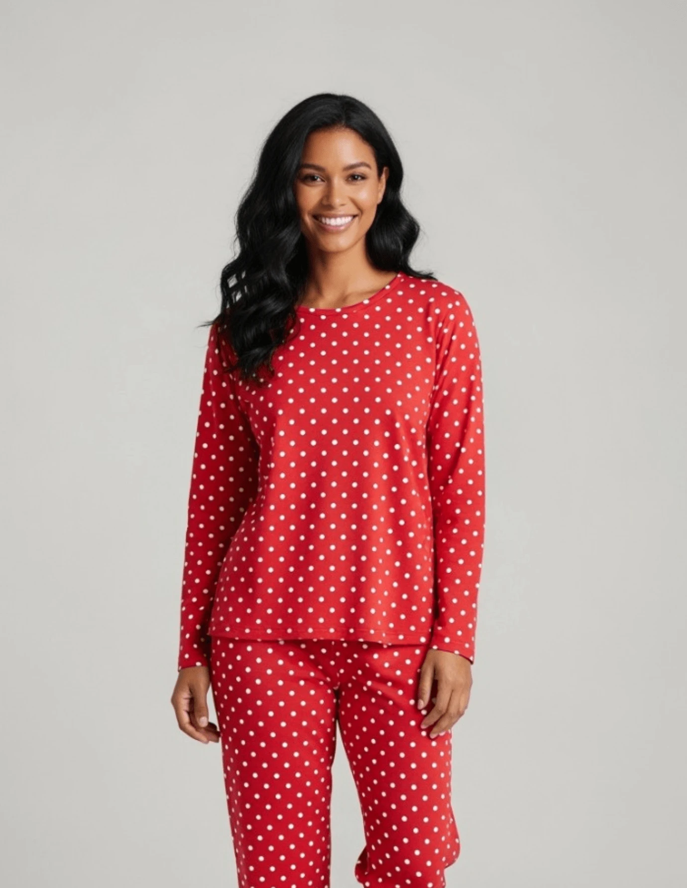 Women's Long Suede Pajamas Comfort Casual Soft Touch Print - 紅白色 - 查看 1