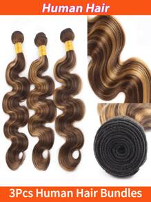 3 Peças Pacotes de Cabelo Humano Onda Corporal Dupla Trama, Cabelo Humano Não Processado Pacotes de Cabelo Trama para Mulheres, Cor Natural