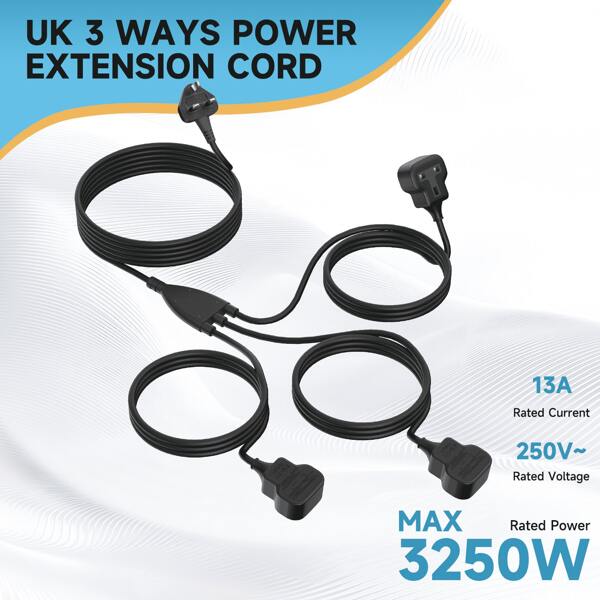 LIPWEL LIPWEL UK Plug 1 With 3 Socket Power Supply, 3 Ways Power Extension Cord, Heavy Duty 1 To 3 Power Strip, 13A 3250W 100cm/490cm UK 1 To 3 Outlet Extension Cord, PVC Jacket Power Outlet For Home Office Usage Kitchen Usage Black