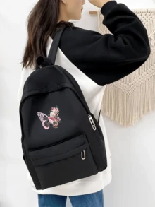 1个蝴蝶图案背包，可爱幼儿园书包，男女通用防水轻便单肩包，户外运动包，大容量旅行徒步背包，休闲笔记本电脑包，拉链设计，适合大学生、商务人士、通勤族、户外活动、徒步、登山、运动场馆、野餐、返校季等场合。 - 彩色 - 查看 2