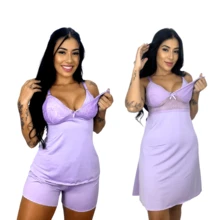 Kit Maternidade Baby Doll + Camisola Amamentação Pós Parto Gestante Amamentar - Fúcsia - Visão 2