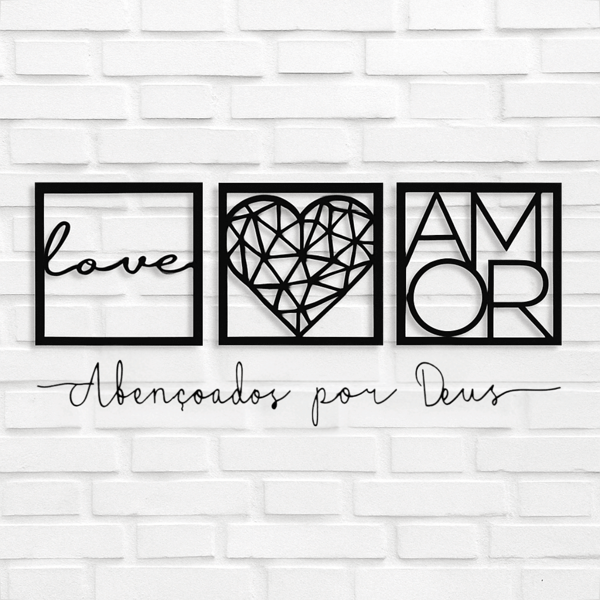Kit 3 Plaquinha Quadros Decorativos + Escrita Abençoados Por Deus Em Mdf Pintado Preto Vazado Decoração de Parede
