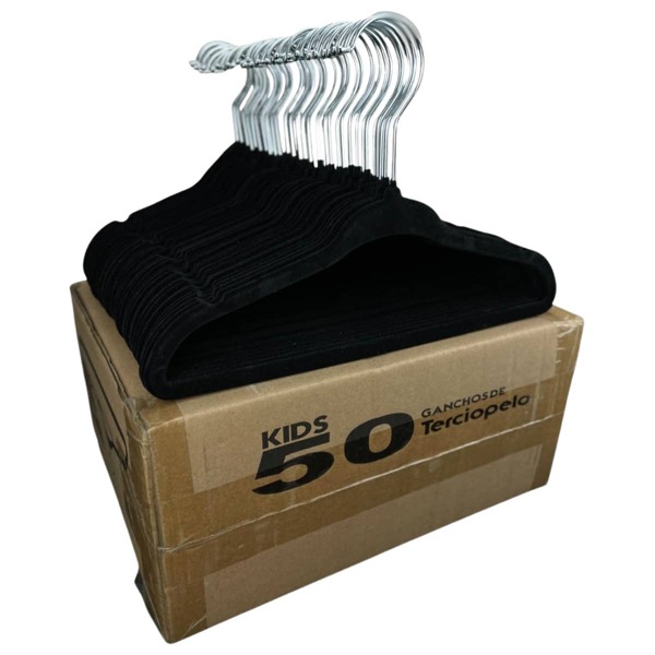50 piezas de Ganchos colgante de acero forrado con terciopelo para bebés y niños, habitación, hogar, dormitorio. Para organizar ropa, pantalones, faldas, Color Negro y Rosa