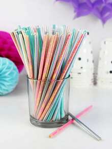 10-100pcs/Pack Colorful Paper Straws, Glitter Straws, Elegant Straws, Suitable For Juice, Milkshake, Birthday, Wedding, Baby Shower, Decoration, Mermaid Theme Party, Event Supplies - Multicolor - View 8