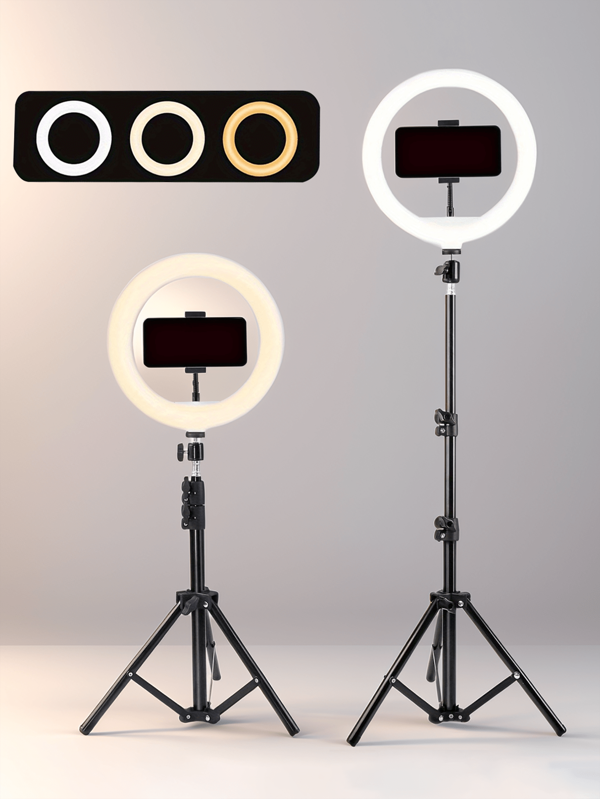 LED Lighting Set, 10-Inch Ring Light Fill Light, Adjustable 3 Color Temperatures, USB Powered Without Battery, Equipped With 43.3-Inch Tripod, Mobile Phone Clip, Plastic Lampshade, Suitable For Studio, Photography, Live Broadcast Is The First Choice For School Season Gifts Suitable For Photography, Video Recording, Live Streaming, Zoom Meeting, Vlogging, With Stand Selfie Light Phone Light