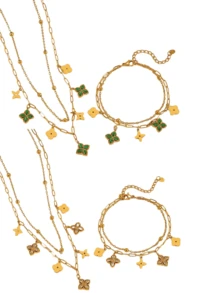 TONSI 1 Set Elegant Charming Personalized Luxury Vintage Western Minimalist Fashionable High-End Stainless Steel Cubic Zirconia 18K Gold Plated Four-Leaf Clover Floral Diamond Jewelry Set, Suitable For Summer, Holidays, Travel, Work, Daily Wear, Parties, Gatherings For Women - Multicolor - View 9